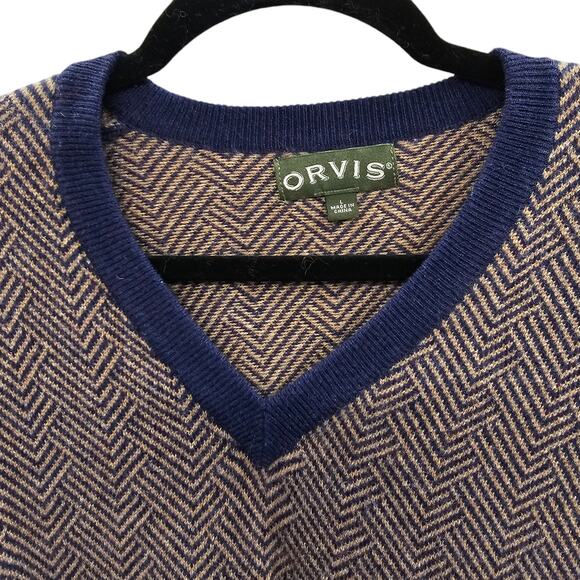 Orvis Sweater Mens Large Cashmere Herringbone Cozy Warm Knit Pullover V-Neck - Picture 3 of 9